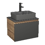 Комплект: тумба Bau Dream Blackwood графит 60, 1 ящик, раковина BAU Cerama 48х37, темно-серая, смеситель Hotel Black, черный матовый, фото 1