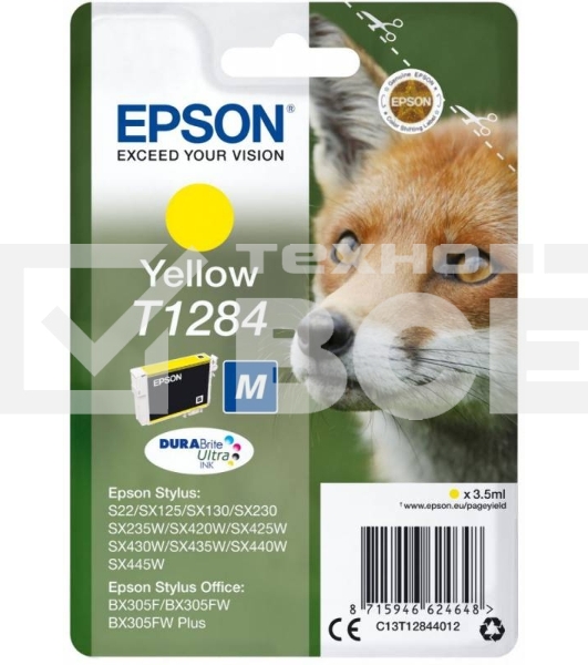 Картридж струйный EPSON T1284 (C13T12844012/C13T12844011) желтый для S22/SX125/SX425/BX305
