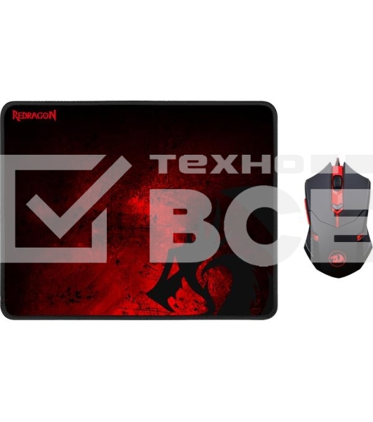 Мышь проводная + коврик Defender Redragon M601BA черный, 3200 dpi, USB, кнопки - 7