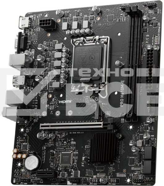 Материнская плата MSI PRO H610M-E, LGA 1700, Intel H610, 2xDDR5, 4xSATA, 1xM.2, 1xPCIe 4.0 x16, 1xPCIe 4.0 x1, 1xHDMI, 1xVGA, 1xRJ45 1Gb, 2xUSB-A 3.2 Gen 1, 4xUSB-A 2.0, 3x3.5мм, 7.1, mATX
