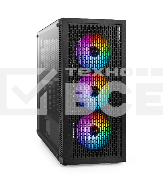 Компьютерный корпус Miditower ExeGate EVO-5001A-500NPX (ATX, БП 500NPX с вент. 12 см, 2*USB+1*USB3.0+HD Audio, черный, 3 вент.12см с RGB подсветкой, боковая панель - закаленное стекло)