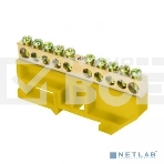 Шина '0' N (6х9мм) 10 отверстий латунь желтый изолятор на DIN-рейку EKF PROxima EKF sn0-63-10-dz, фото 1