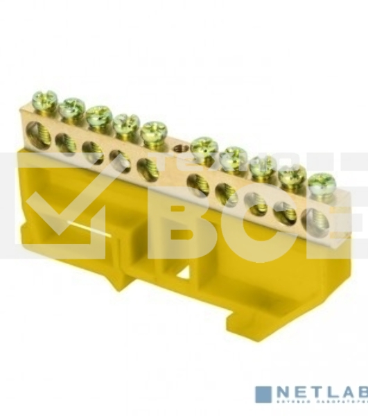 Шина '0' N (6х9мм) 10 отверстий латунь желтый изолятор на DIN-рейку EKF PROxima EKF sn0-63-10-dz