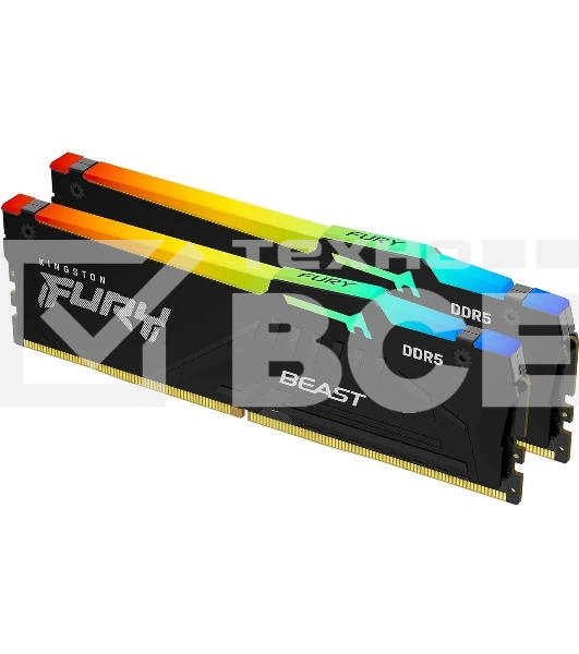 Оперативная память Kingston Fury Beast, DDR5, 64GB (2x32GB), 6000MHz, CL30, с радиаторами, RGB, черный