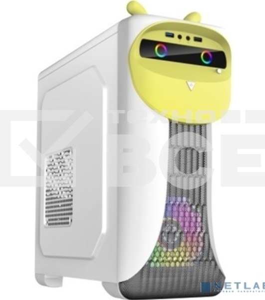 Компьютерный корпус GameMax Cute OWL W-Y без БП (Midi Tower, ATX, Бело-желтый, 1*USB 3.0 + 2*USB 2.0, 2*120мм)