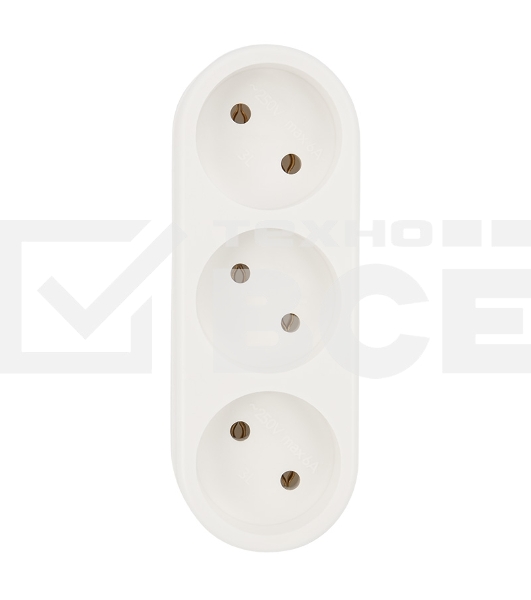 Тройник электрический линейный 6-10 А без заземления белый Rexant