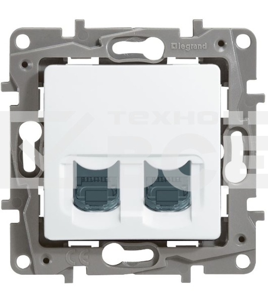 Двойная розетка RJ 45 - категория 5е - UTP - Etika - белый