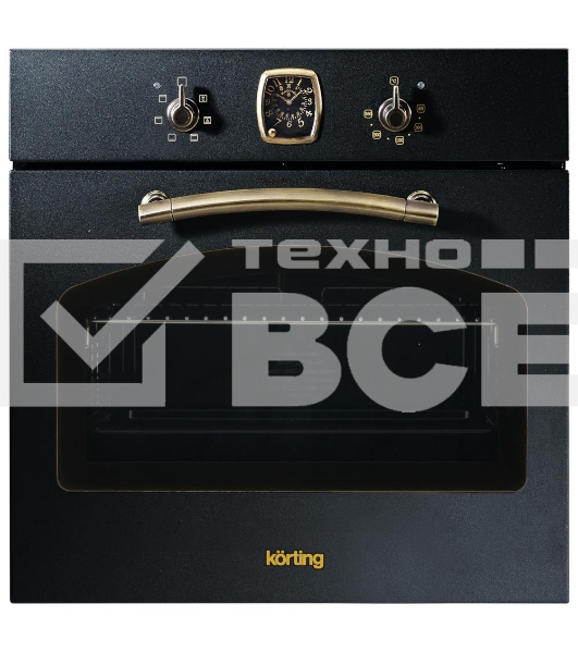 Встраиваемая электрическая духовка Korting OKB 460 RN / 59.8 х 59.5 x 56 см, 6 режимов нагрева, аналоговые часы в классическом стиле Frank Muller, таймер, черный+бронза