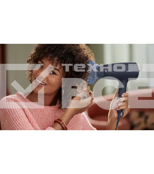 Фен Philips Фен Philips/ 2100 Вт, 6 режимов, ионизация, ThermoProtect, концентратор, диффузор, шнур 1,8 м. Цвет: синий.