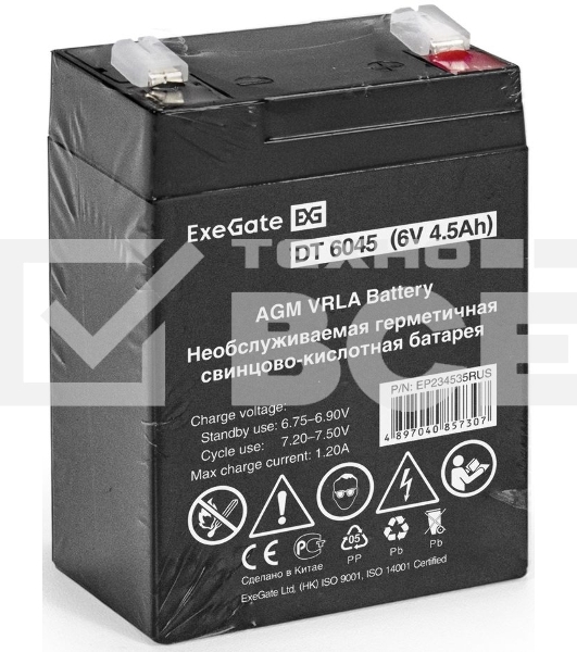 Батарея ExeGate EP234535RUS DT 6045/EXG645 (6V 4.5Ah) клеммы F1