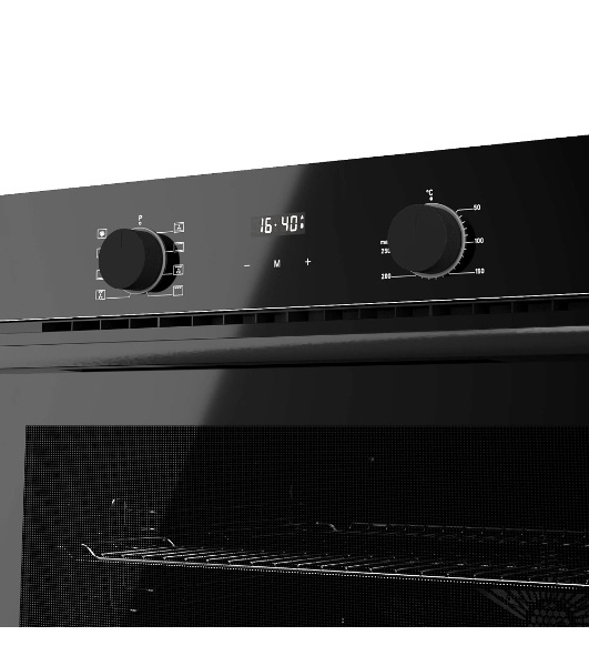 Духовой шкаф Monsher MOE 6008 Noir, 60 см, объем 80 л, утапливаемые переключатели, механический таймер, 2 стекла в дверце, 8 режимов, телескопические направляющие (на 1 уровень), энергоэффективность А, черный