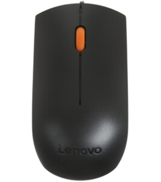 Мышь проводная Lenovo 300 черный, 1600 dpi, USB, кнопки - 3