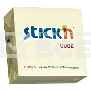 Блок самоклеящийся бумажный Stick`n 21072 76x76мм 400лист. 70г/м2 пастель желтый