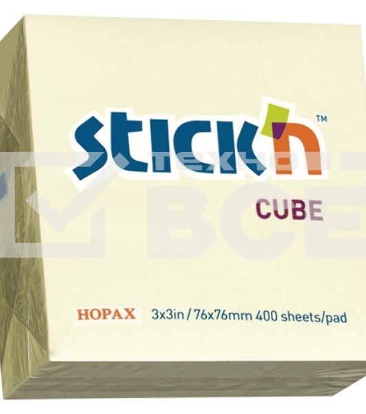 Блок самоклеящийся бумажный Stick`n 21072 76x76мм 400лист. 70г/м2 пастель желтый