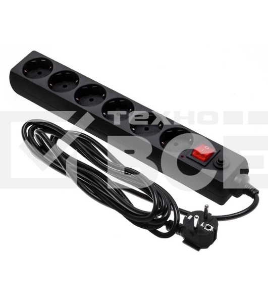 Сетевой фильтр Buro 600SH-16-3-B 3м (6 розеток) черный (коробка)