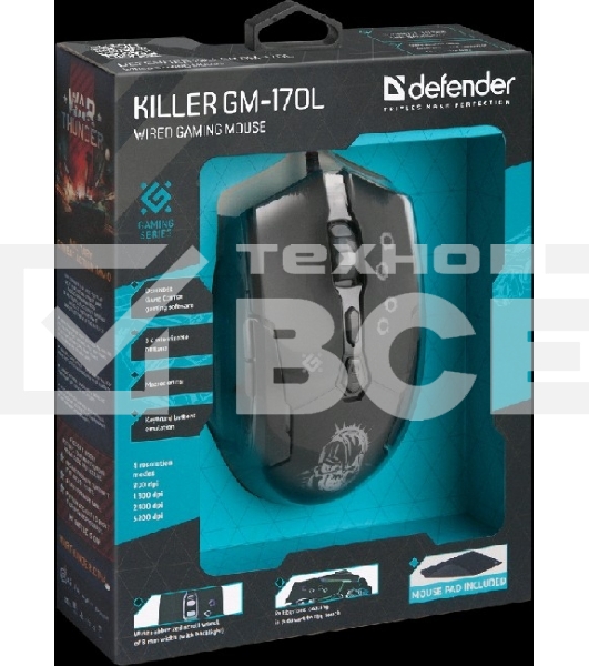 Мышь проводная Defender Killer GM-170L черный, 3200 dpi, USB, кнопки - 7