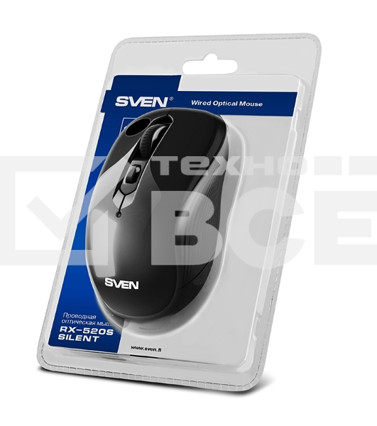 Мышь проводная SVEN RX-520S черный, 3200 dpi, USB, кнопки - 6