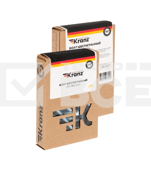 Болт шестигранный KRANZ DIN 933, 8х40, упаковка поставщика ( 24 кг. / 1 300 шт.)