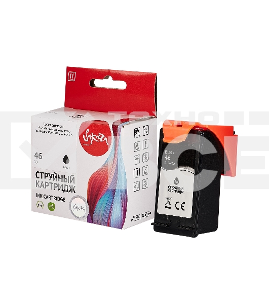 Струйный картридж Sakura CZ637AE (№46 Black) для HP, черный, 33 мл., 1600 к.