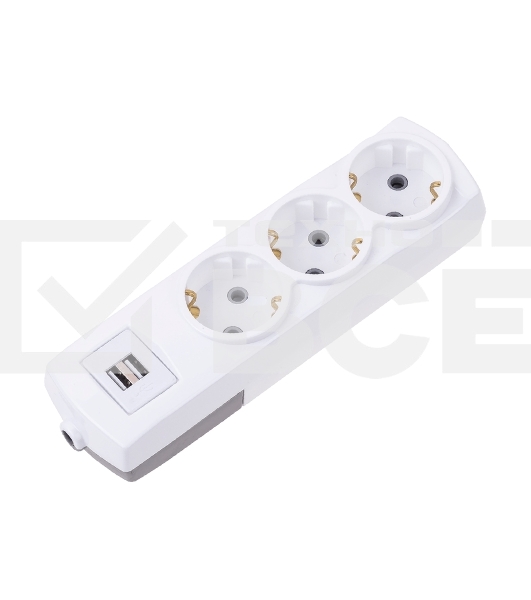 Удлинитель PREMIUM 3 гнезда, 3м, 3х1,5мм², с/з, 2 USB, белый Rexant