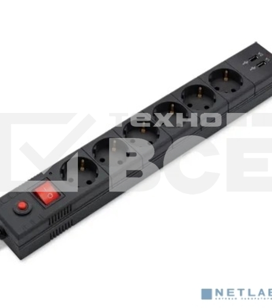 Сетевой фильтр Buro BU-SP1.8_USB_2A-B 1.8м (6 розеток) черный (коробка)