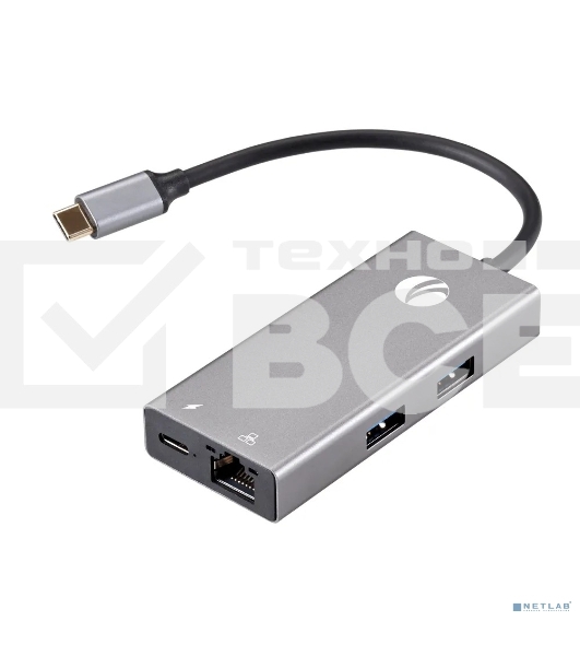 Адаптер VCOM CU459 Type-Cm --> RJ-45+2USB3.0(f) + PD100 Вт Alum Shell VCOM <CU459>
