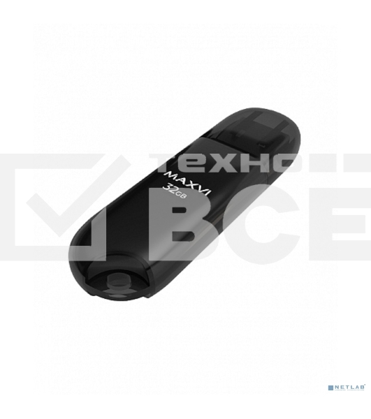 Флешка USB R/W Maxvi P1 32Gb USB 2.0 black, монолит с колпачком, ABS пластик