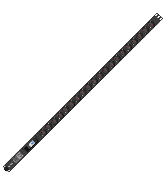 Вертикальный блок розеток с автоматом защиты ExeGate ServerPro PDU-V201 Al-20S-T-1P (19', 1U, Алюминий, 20 Schuko, клеммная колодка, 16A, автомат защиты, черный, RTL)