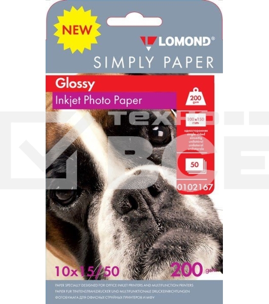Бумага Lomond Simply 0102167 10x15/200г/м2/50л./белый CIE148% глянцевое для струйной печати