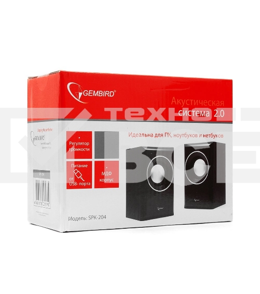 Колонки Gembird SPK-204, черный МДФ,2х3 Вт, регулятор громкости, USB