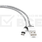 Кабель Gembird  USB 2.0 Cablexpert CC-mUSB2sr1m, AM/microBM 5P, 1м, нейлоновая оплетка, алюминиевые разъемы, серебристый, пакет, фото 1