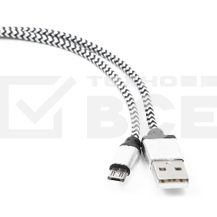 Кабель Gembird  USB 2.0 Cablexpert CC-mUSB2sr1m, AM/microBM 5P, 1м, нейлоновая оплетка, алюминиевые разъемы, серебристый, пакет