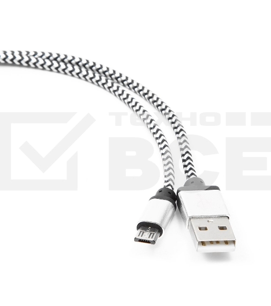 Кабель Gembird  USB 2.0 Cablexpert CC-mUSB2sr1m, AM/microBM 5P, 1м, нейлоновая оплетка, алюминиевые разъемы, серебристый, пакет