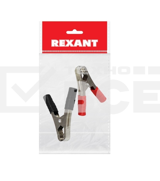 Зажим крокодил Rexant, длина 105 мм, ток 100A, 2 шт., пакет БОПП
