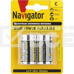 Элемент питания алкалиновый Navigator C/LR14 94 754 NBT-NE-LR14-BP2 (блист.2шт)