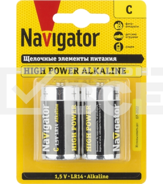 Элемент питания алкалиновый Navigator C/LR14 94 754 NBT-NE-LR14-BP2 (блист.2шт)