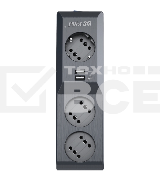 Сетевой фильтр Surge protector Pilot 3G 3xGP euro outlets, 10А/2.2кВа, 2xUSB, 7m, черный