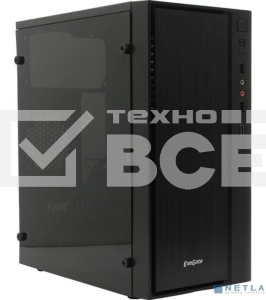 Компьютерный корпус Minitower ExeGate EX283754RUS mEVO-9301-RGB (mATX, без БП, с окном, 2*USB+1*USB3.0, HD аудио, черный с RGB подсветкой)