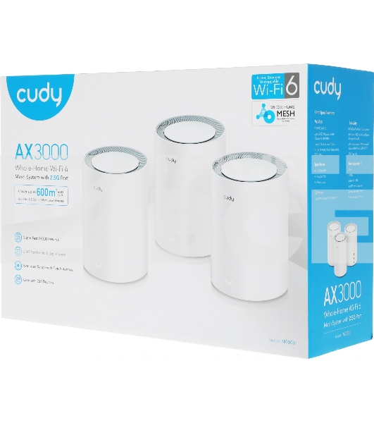 Бесшовный Mesh роутер Cudy M3000 (M3000(3-PACK) WHITE) AX3000 100/1000/2500BASE-T белый (упак.:3шт)