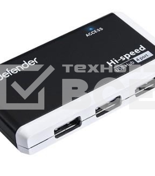 Разветвитель USB Defender  QUADRO INFIX USB2.0 - 4 порта, скор. - до 480 Мбит/с, + кабель USB 2.0 A(M) - MiniB (M) - 1м.