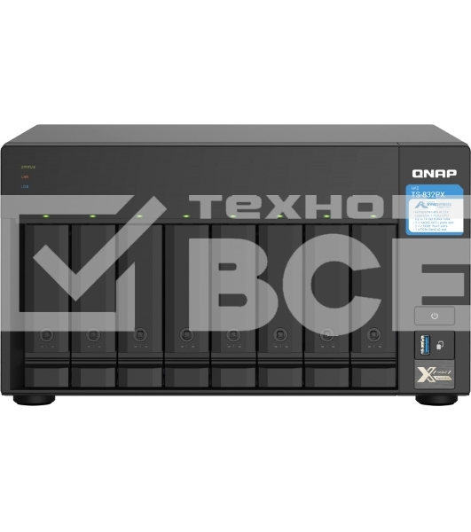 Сетевое хранилище без дисков SMB QNAP TS-832PX-4G 8-Bay NAS, AL324 64-bit quad-core 1.7GHz, 4GB DDR4 SODIMM RAM (up to 1x16 GB), 8 x 3.5