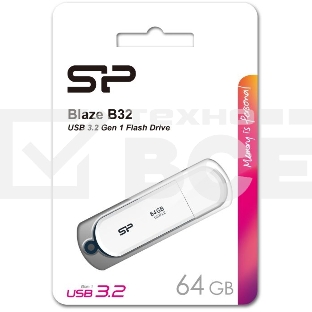 Флеш диск 64Gb Silicon Power Blaze B32, USB 3.2, Белый