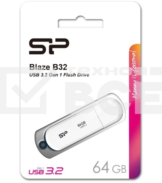 Флеш диск 64Gb Silicon Power Blaze B32, USB 3.2, Белый
