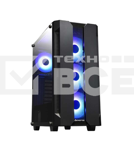 Компьютерный корпус CHIEFTEC HUNTER GS-01B-OP без БП, боковая панель из закаленного стекла, 3xARGB LED 120мм вентилятора спереди, 1xARGB LED 120мм вентилятор сзади, черный, ATX