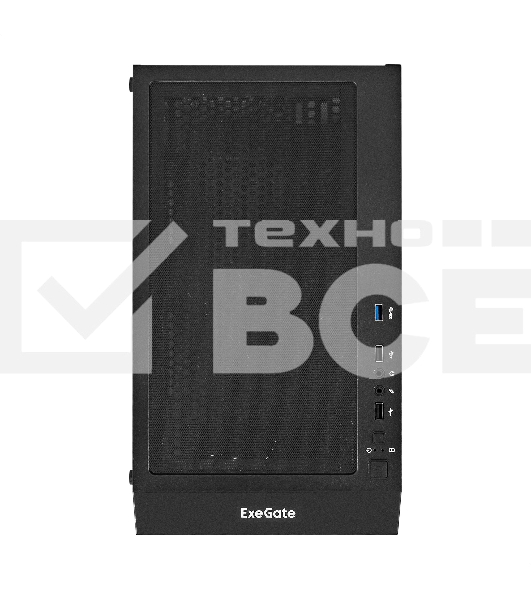 Компьютерный корпус Miditower ExeGate EVO-5001A-500NPX (ATX, БП 500NPX с вент. 12 см, 2*USB+1*USB3.0+HD Audio, черный, 3 вент.12см с RGB подсветкой, боковая панель - закаленное стекло)