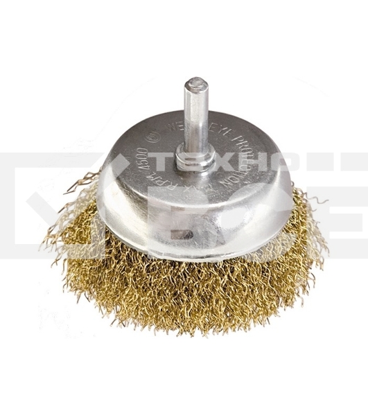 Щетка для дрели Matrix, 65 мм, 'чашка' со шпилькой, латунированная витая проволока