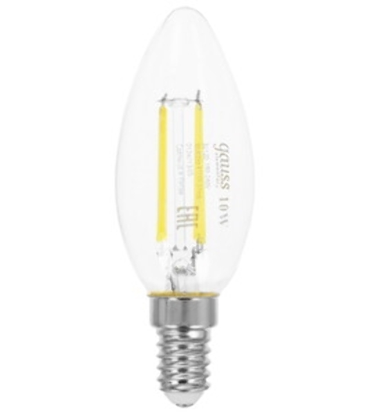 Лампа светодиодная филаментная Gauss Filament 10Вт цок.: E14 свеча св. свеч. бел. теп. (упак.: 10 шт)