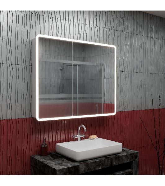 Зеркало-шкаф Bau Stil 100х80, LED подсветка, сенсор, плавное закрывание, оборачиваемый