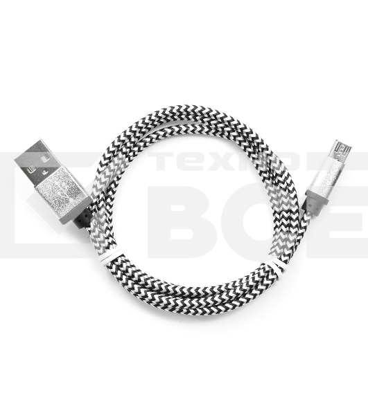 Кабель Gembird  USB 2.0 Cablexpert CC-mUSB2sr1m, AM/microBM 5P, 1м, нейлоновая оплетка, алюминиевые разъемы, серебристый, пакет