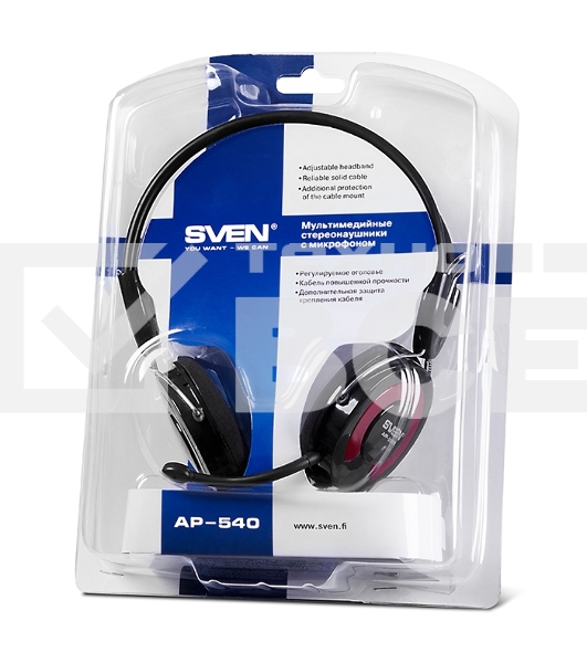 Гарнитура SVEN AP-540 с регулятором громкости черный/красный